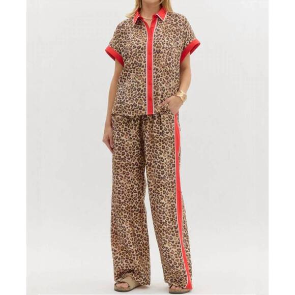 ENTRO Pants - NEW ENTRO scarlet leopard wide leg pants in beige